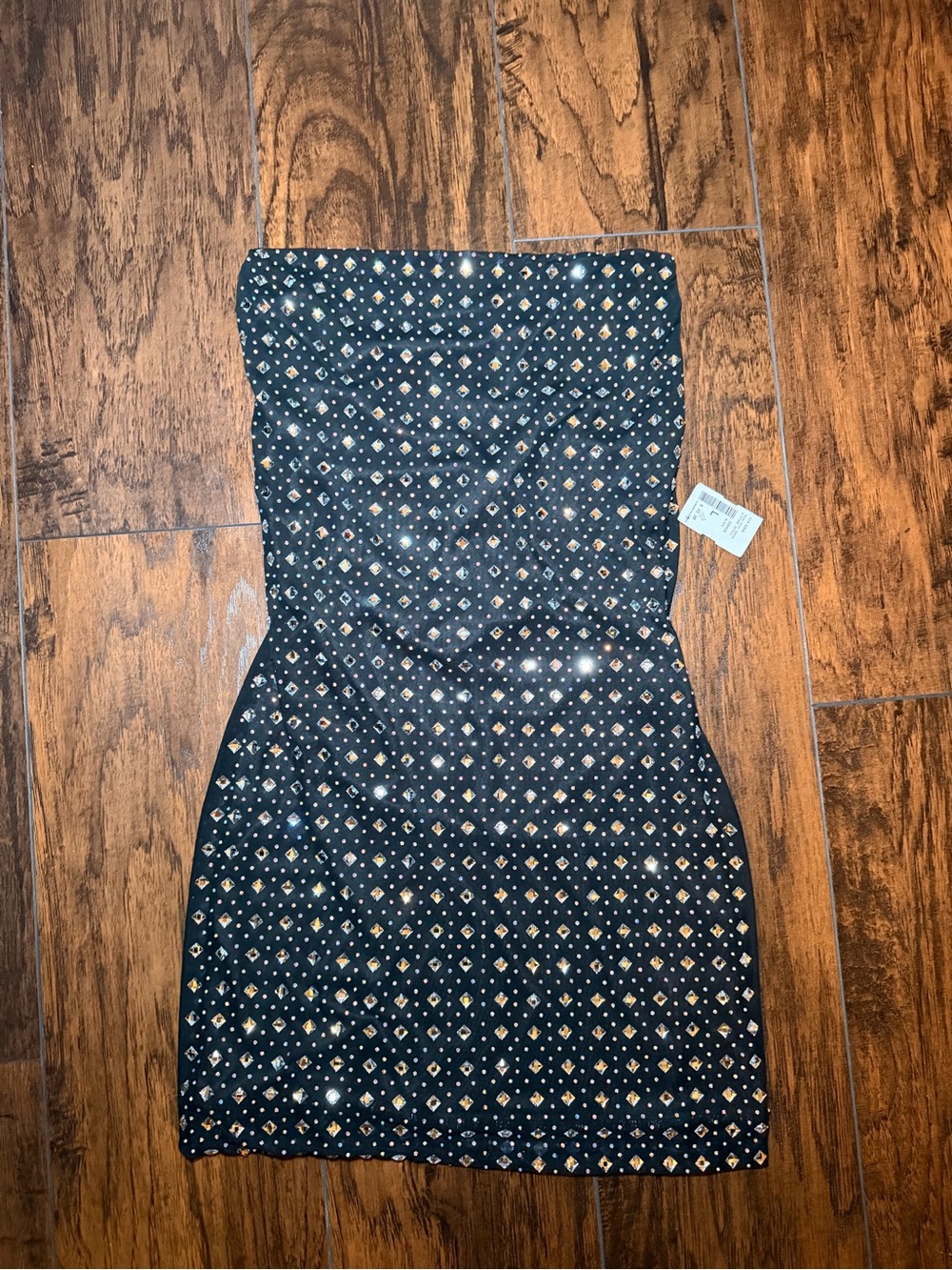 NWT EDGE Black Rhinestone Mesh Mini Dress Size L Open Back